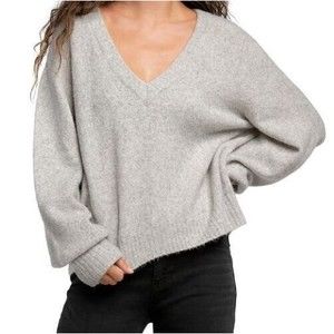 NEW! Elan Women's Large Slouchy Sweater Gray Wool Blend Long Sleeve V Neck